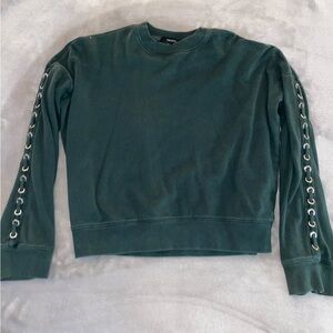 Green Lace-Up Sleeve Sweater